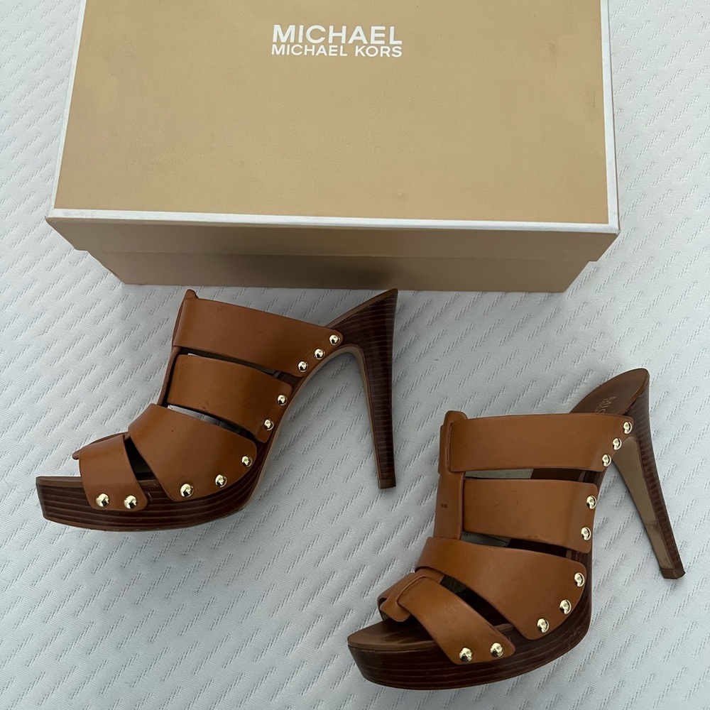 Michael Kors Somerly Mule Peep-Toe Leather Mules